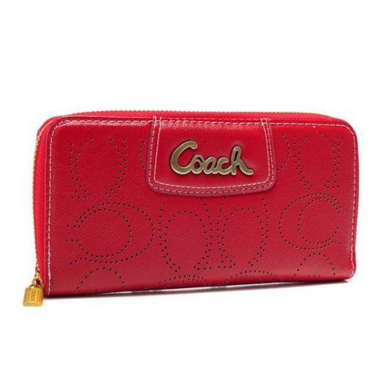 Coach Perforated Logo Large Red Wallets AXQ | Women